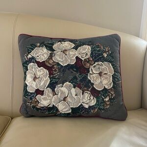 Magnolia Floral Embroidered Throw Pillow